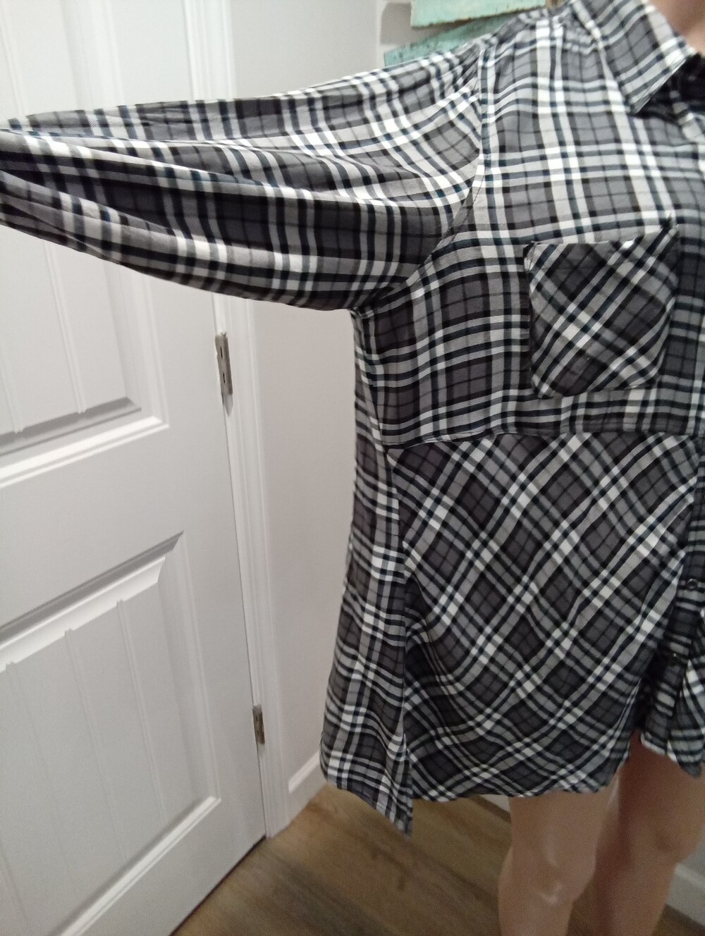 Westbound Woman Plus Size 1X Black & White Plaid w/Green Button Down Tunic - Picture 7 of 11